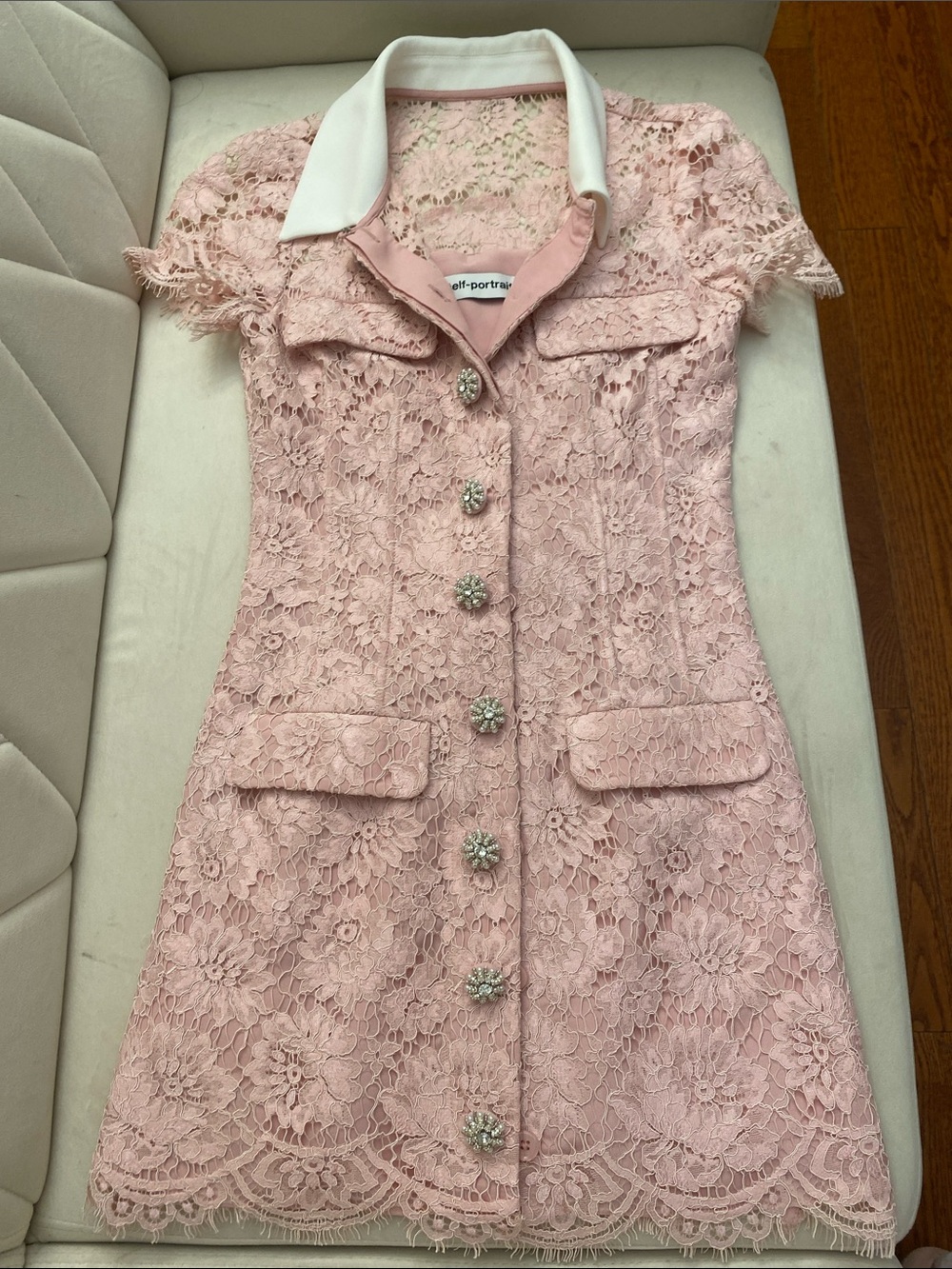 Self-Portrait women‘s  Blush Pink Lace Dress with White Collar